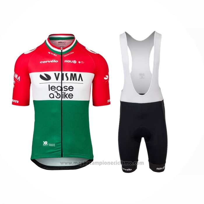 2024 Abbigliamento Ciclismo Jumbo Visma Rosso Bianco Verde Manica Corta e Salopette